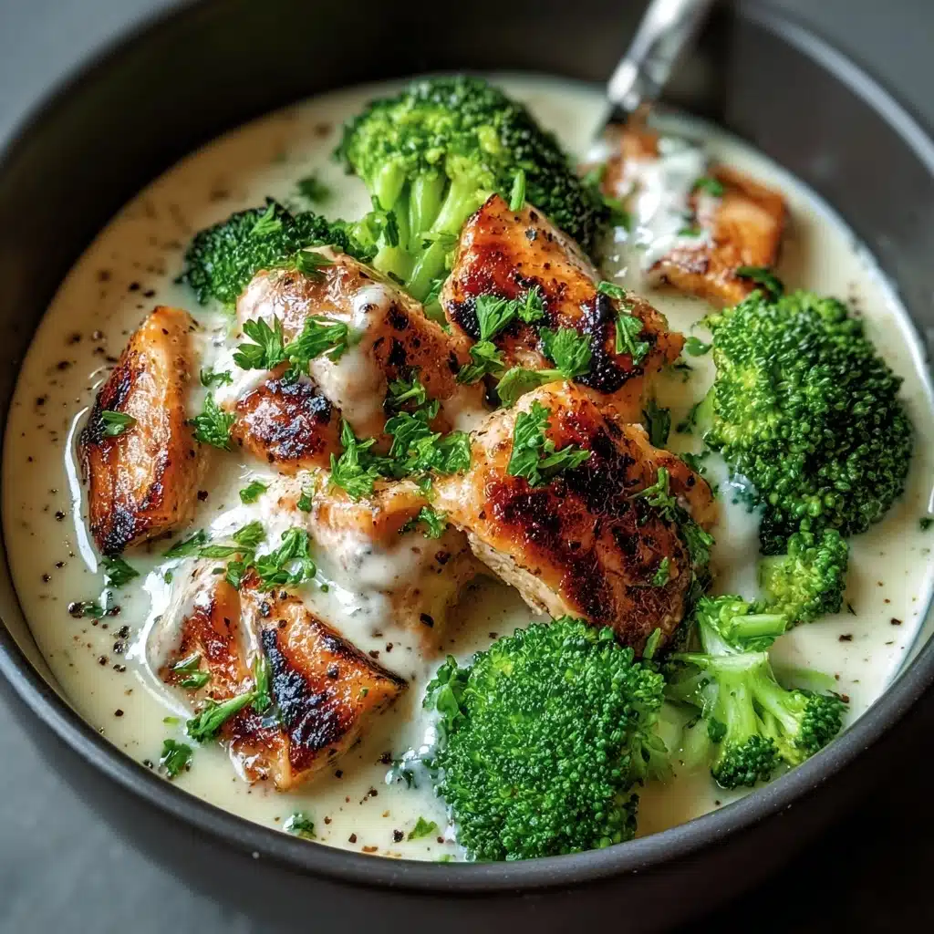 Grilled Chicken & Broccoli Bowls with Creamy Garlic Sauce Recipe - Recipe Image
