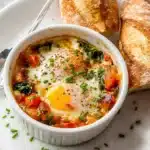 Baked Feta EggsBaked feta eggs with spinach and tomatoes