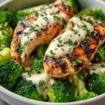 Grilled Chicken & Broccoli Bowls with Creamy Garlic Sauce Recipe