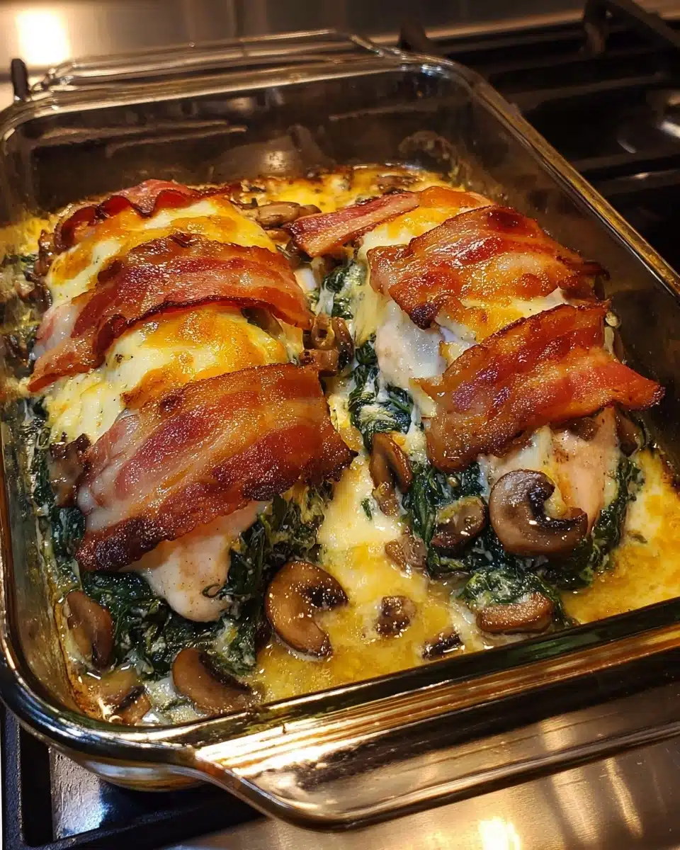 Smothered Chicken with Creamed Spinach,, and Mushrooms Recipe