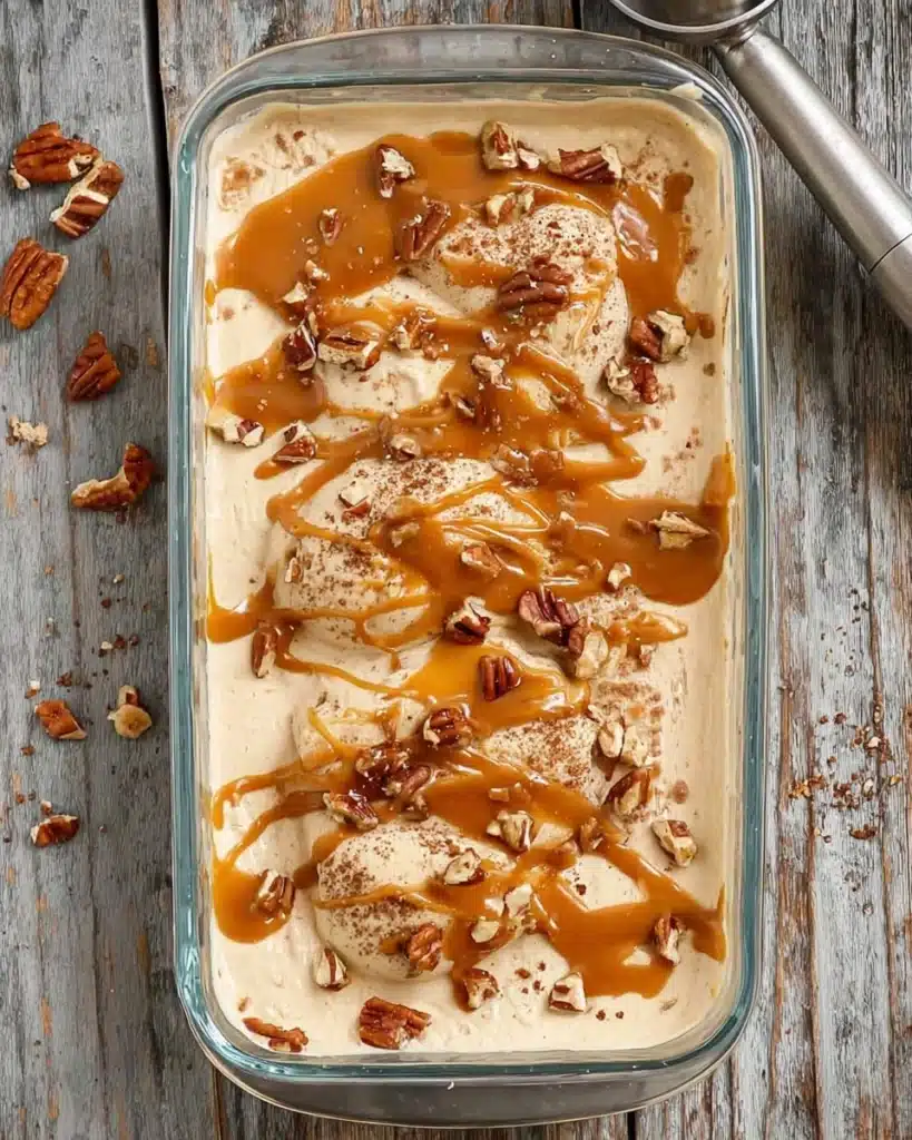 Coffee Ice Cream with Toasted Pecans and Caramel Swirl Recipe