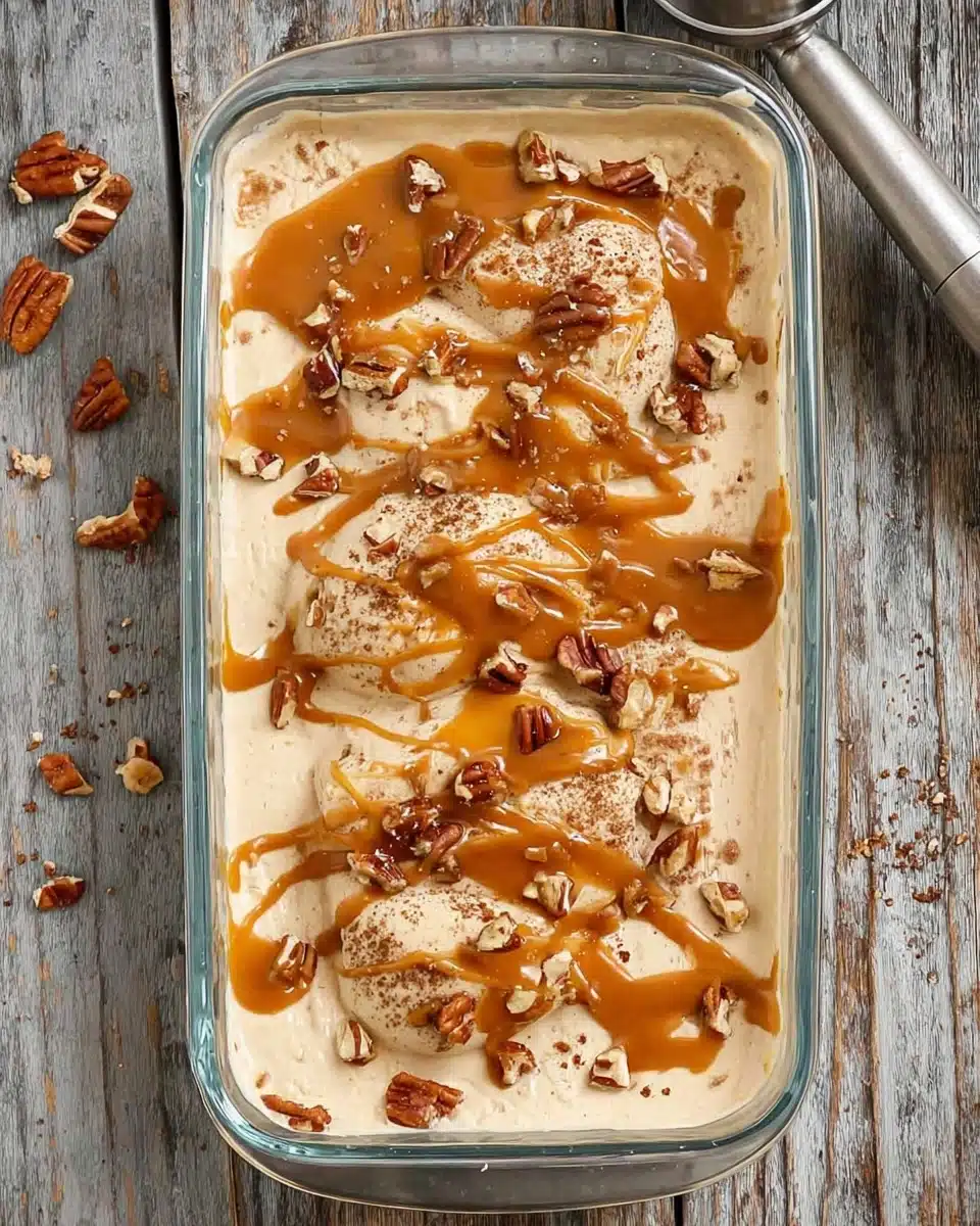 Coffee Ice Cream with Toasted Pecans and Caramel Swirl Recipe