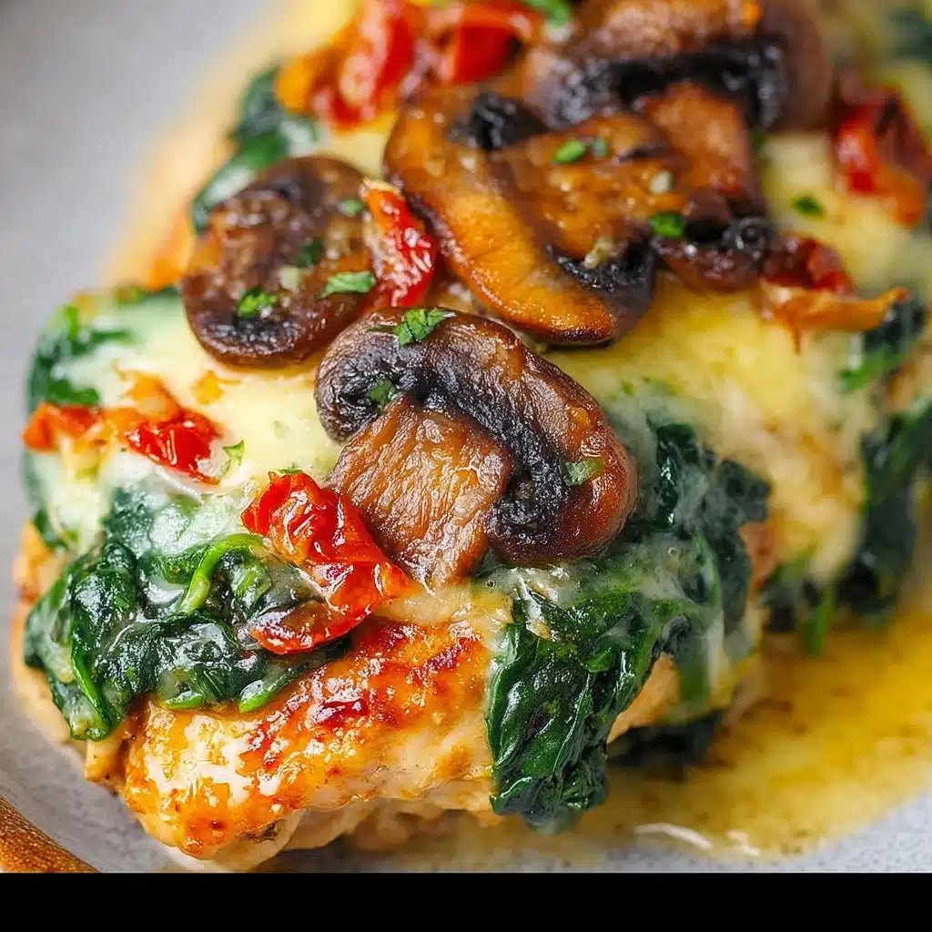 Smothered Chicken with Creamed Spinach,, and Mushrooms Recipe - Recipe Image