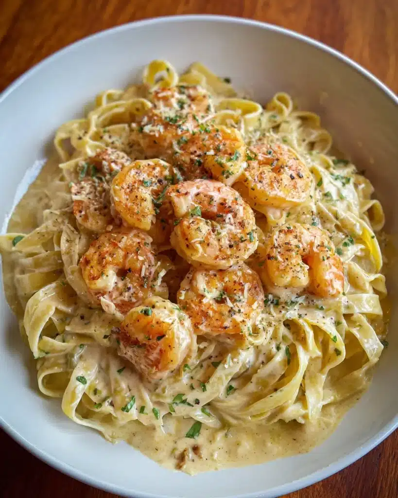 CREAMY SHRIMP FETTUCCINE PASTA WITH HOMEMADE ALFREDO SAUCE Recipe