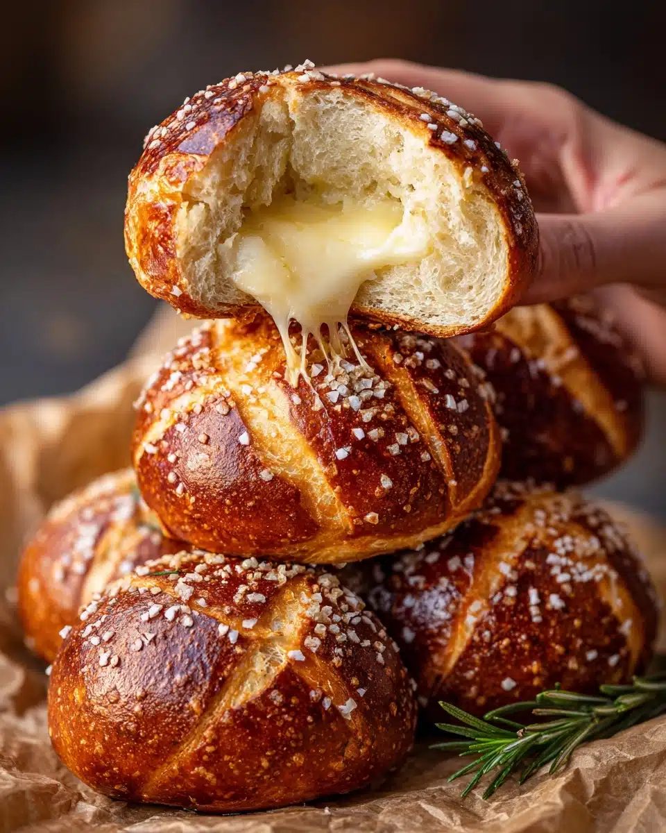Mozzarella Stuffed Rosemary and Parmesan Soft Pretzels Recipe