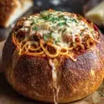 Spaghetti Garlic Bread Bowls Recipe