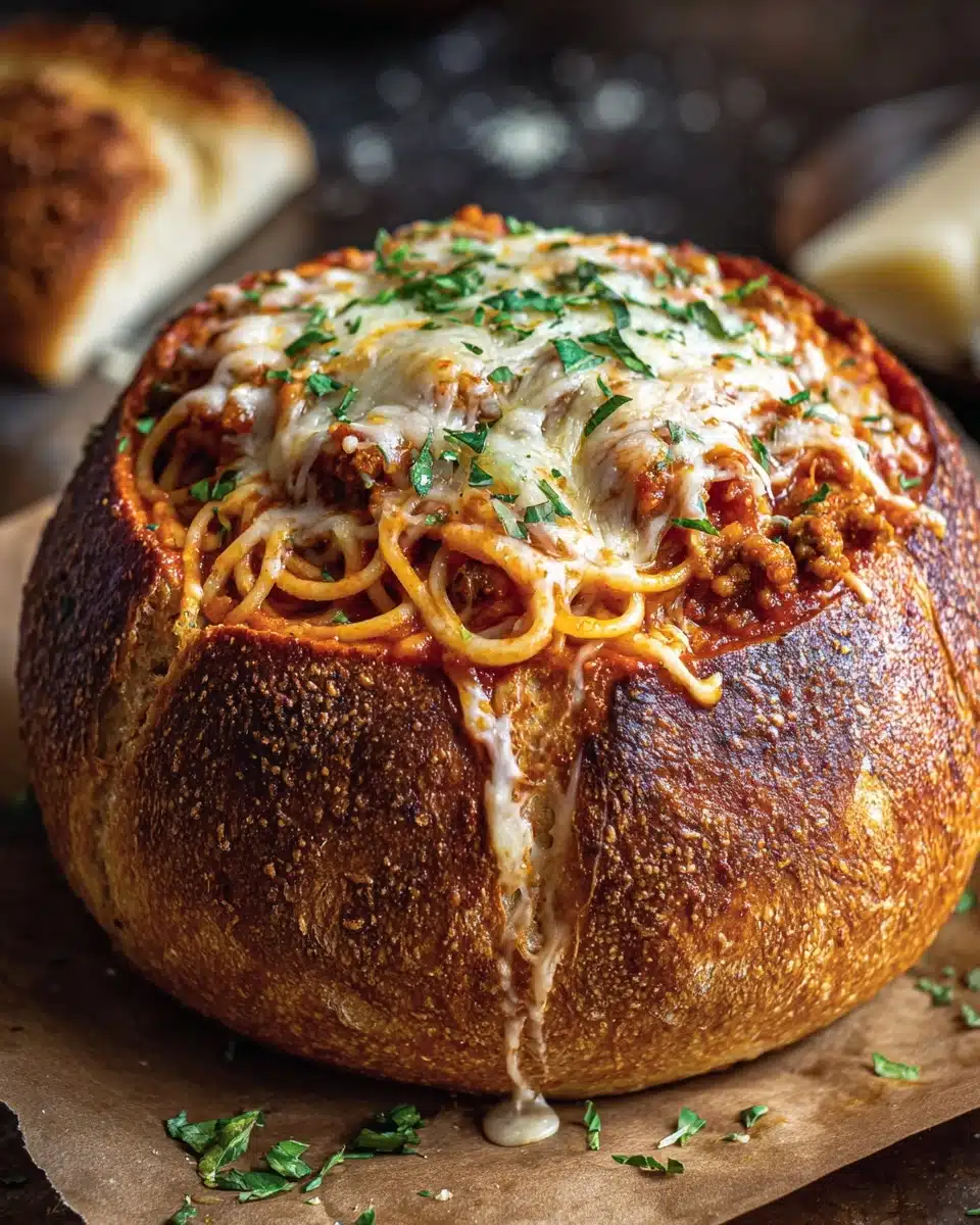 Spaghetti Garlic Bread Bowls Recipe