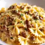 Cheesy Beef and Bowtie Pasta in Garlic Butter Recipe