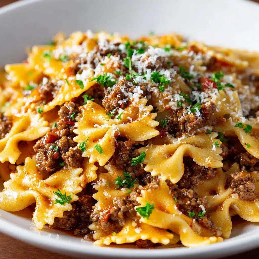 Cheesy Beef and Bowtie Pasta in Garlic Butter Recipe - Recipe Image