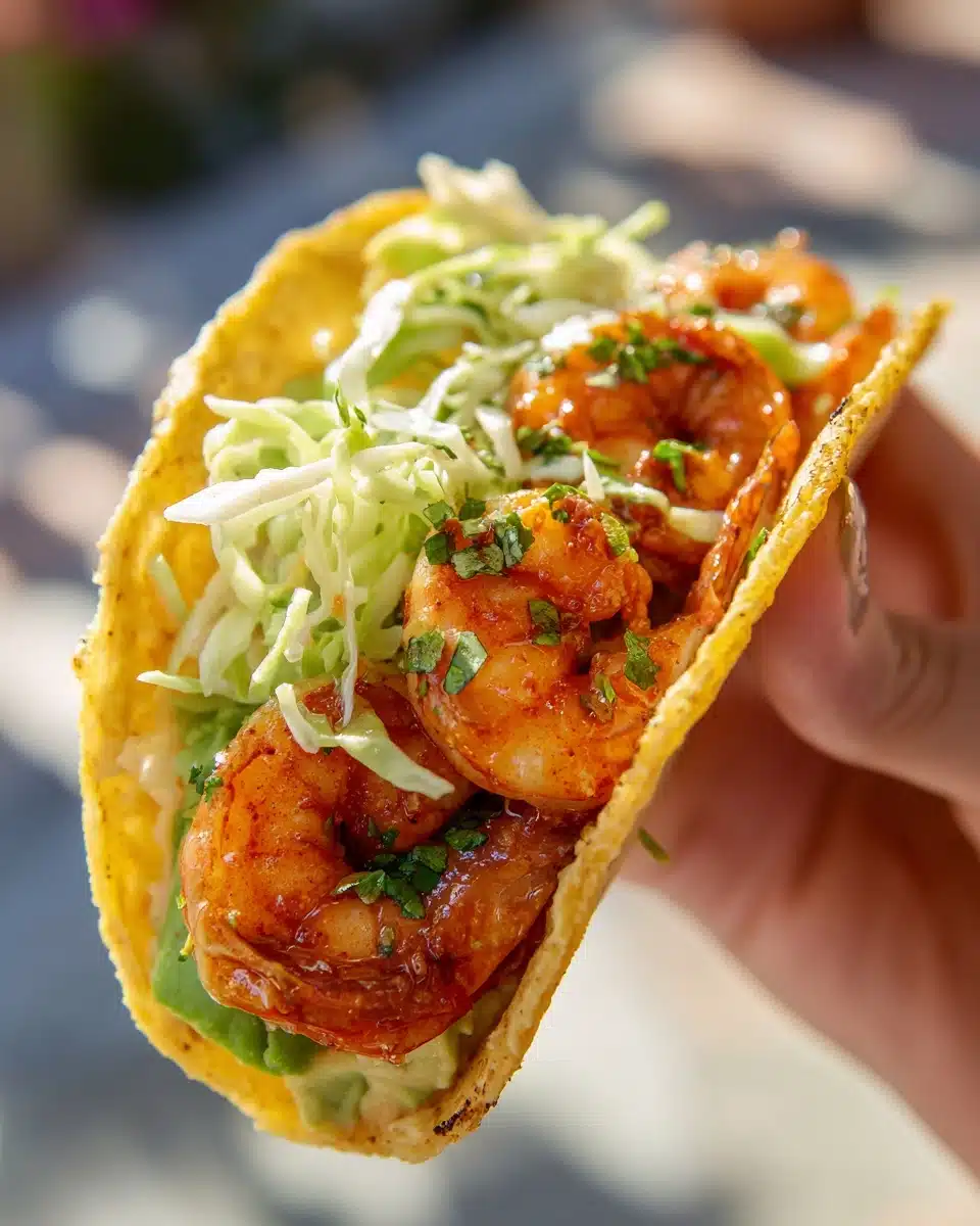 Honey Lime Cilantro Shrimp Tacos with Creamy Slaw and Avocado