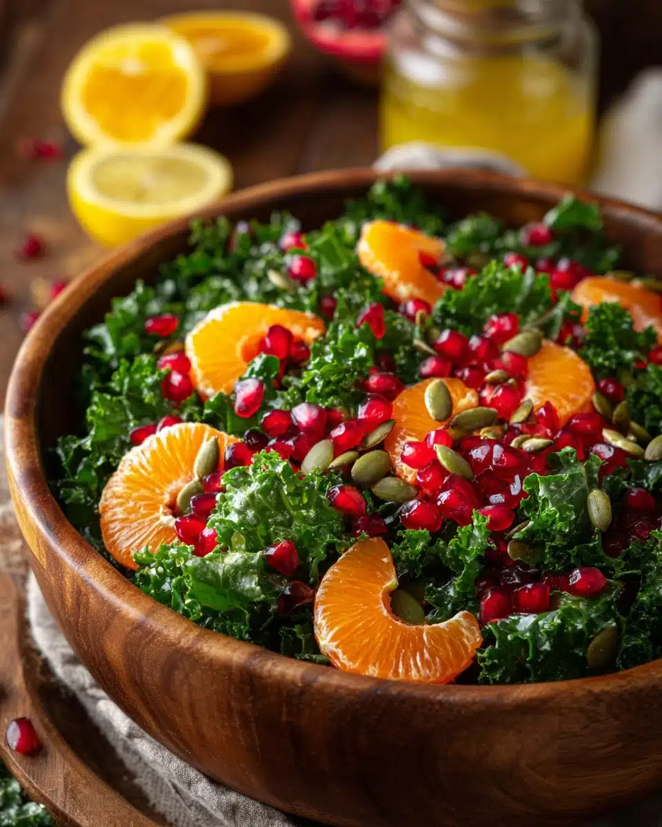 Citrus Pomegranate Kale Salad with Honey-Lemon Vinaigrette Recipe
