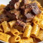 Cajun Steak Tips in Cheesy Rigatoni Parmesan Sauce Recipe