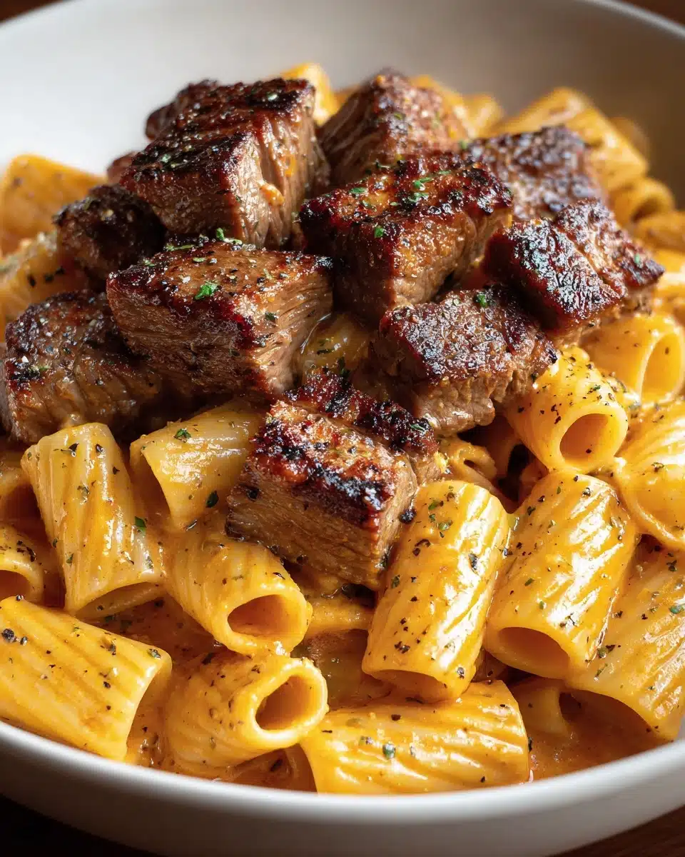 Cajun Steak Tips in Cheesy Rigatoni Parmesan Sauce Recipe