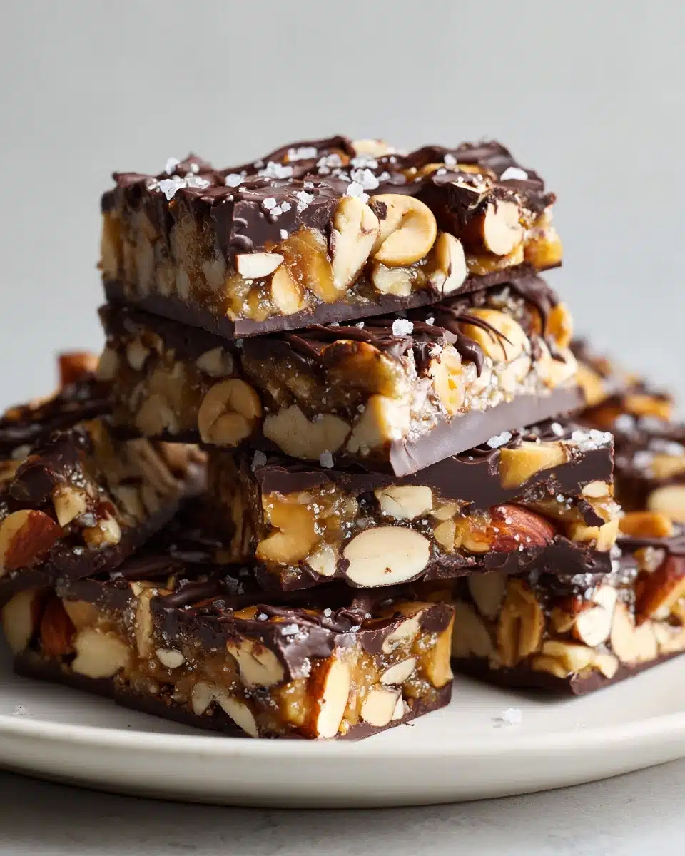 Chewy granola bars with nuts, almonds, and chocolate drizzle,