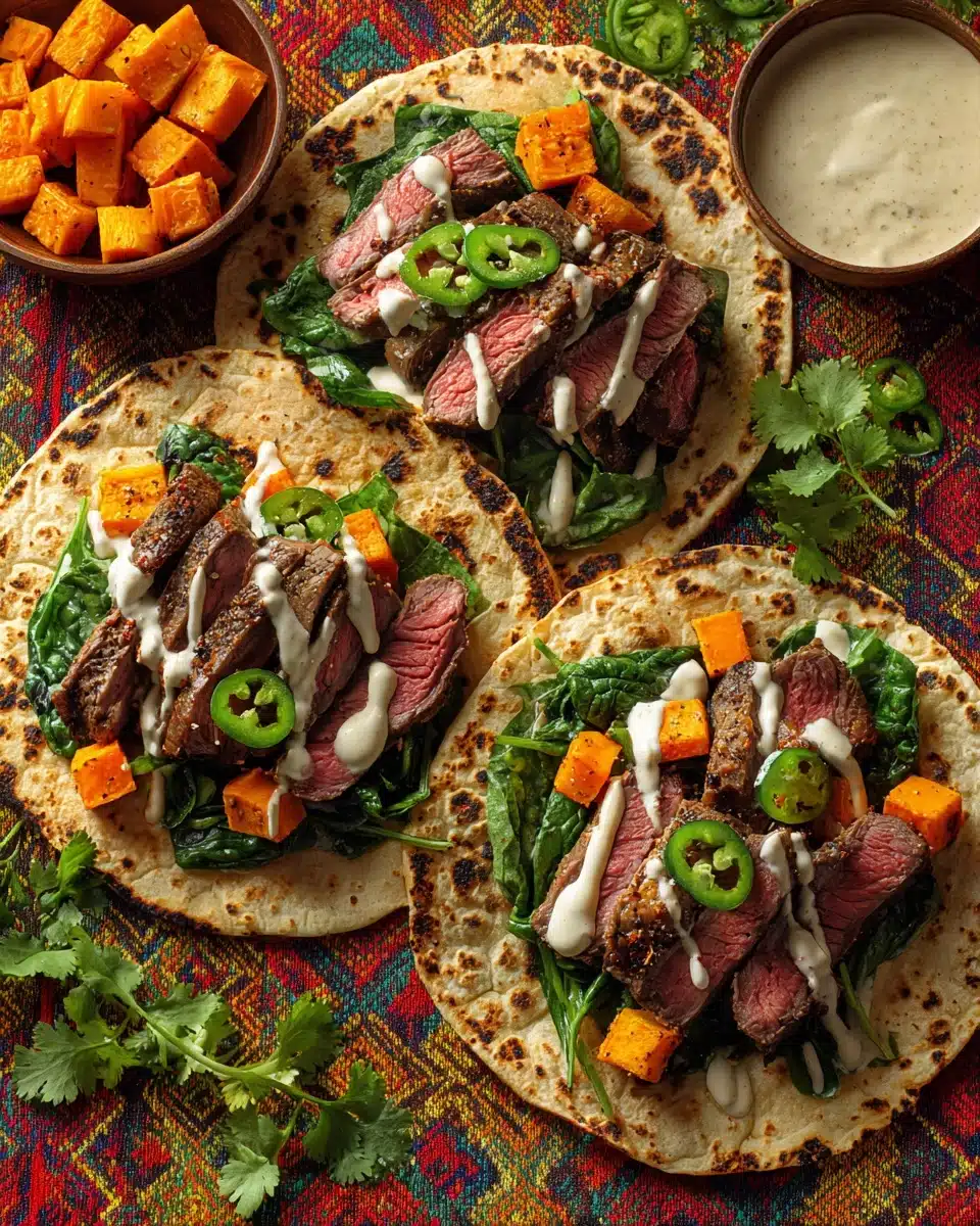 Cilantro Lime Flank Steak Tacos | Jalapeño Crema Recipe