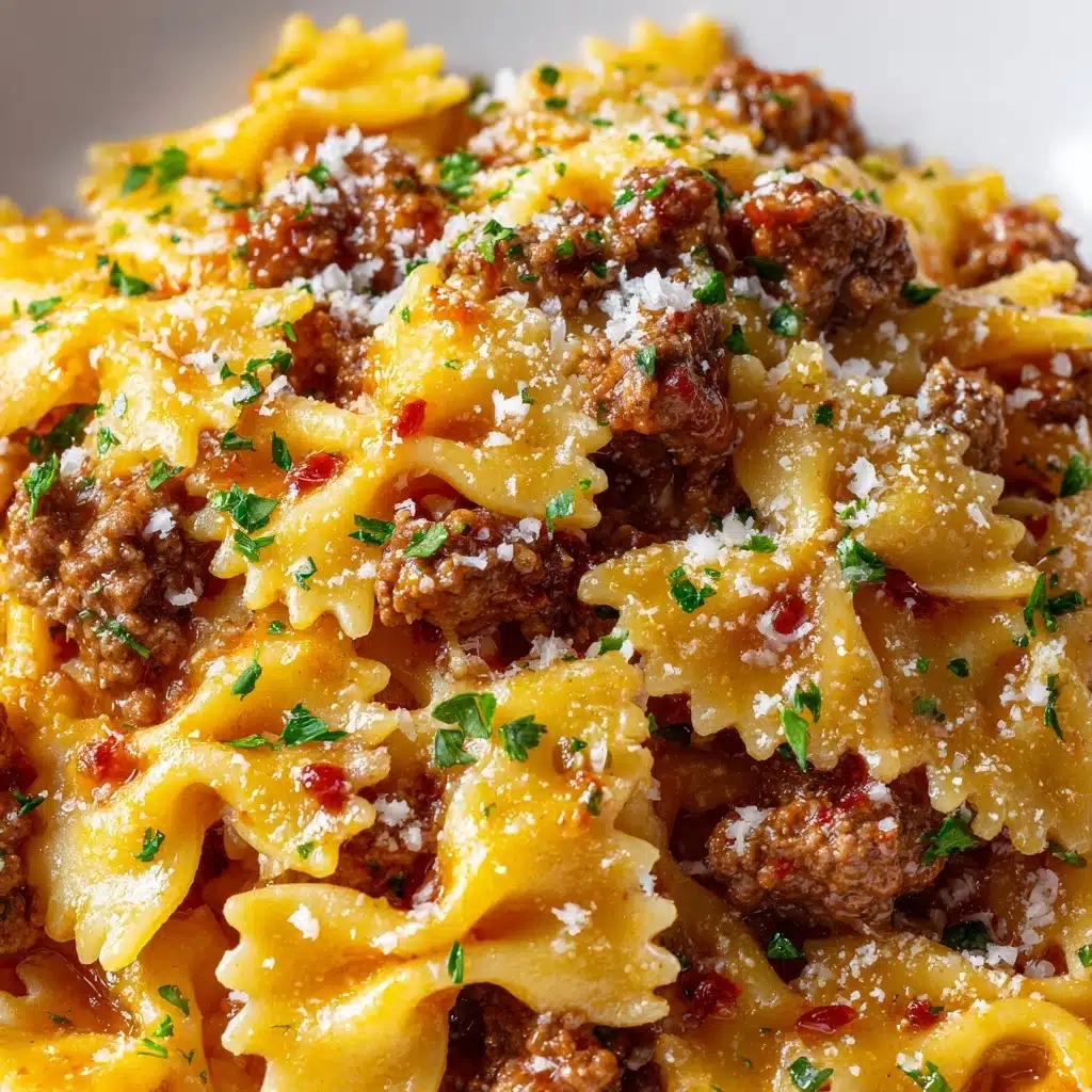 Cheesy Beef and Bowtie Pasta in Garlic Butter Recipe - Recipe Image
