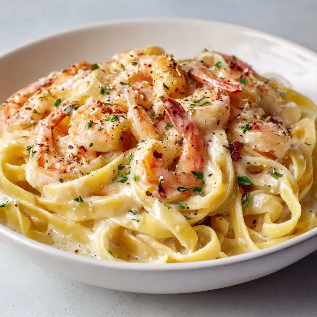 Creamy Shrimp Fettuccine Pasta With Homemade Alfredo Sauce Recipe - Recipe Image