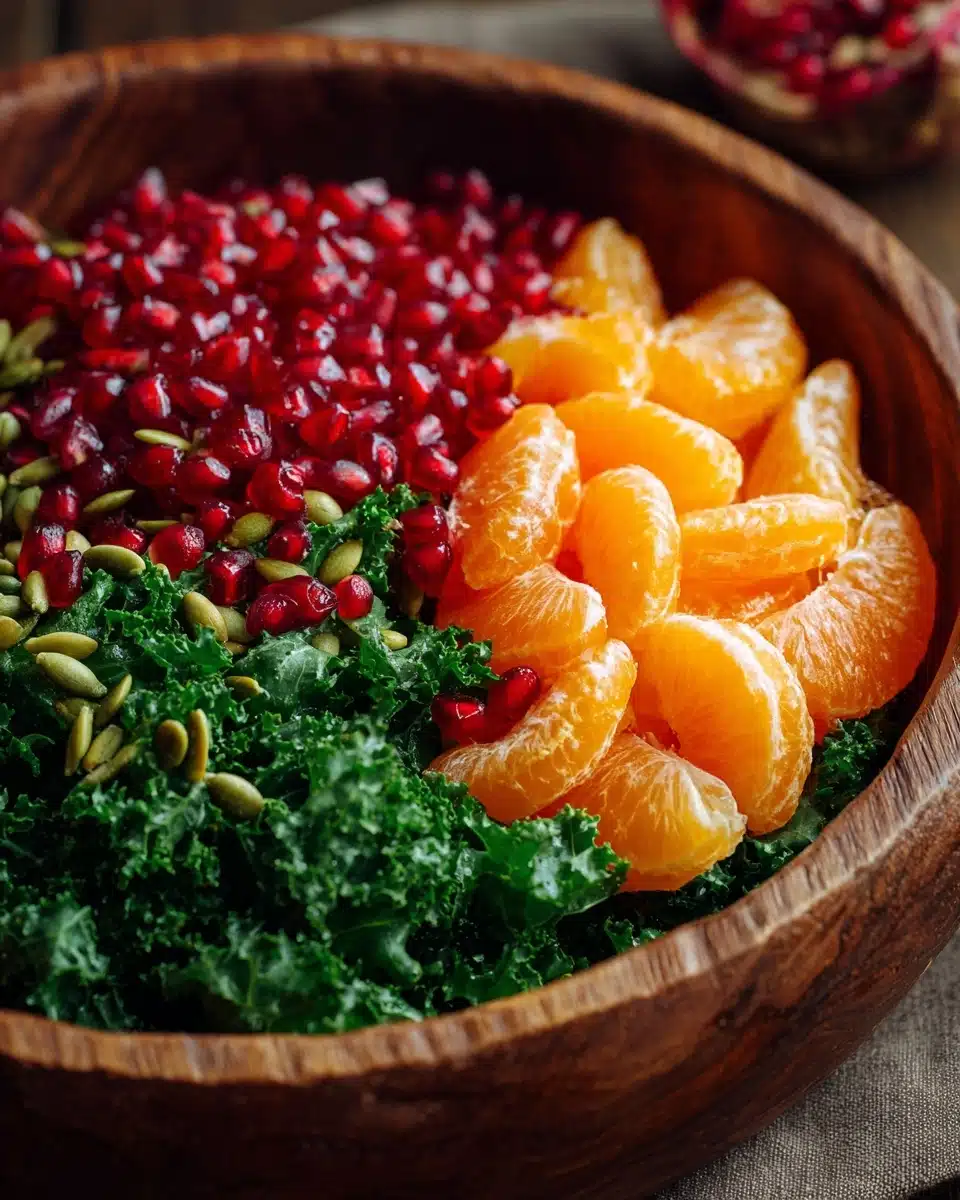 Citrus Pomegranate Kale Salad with Honey-Lemon Vinaigrette Recipe