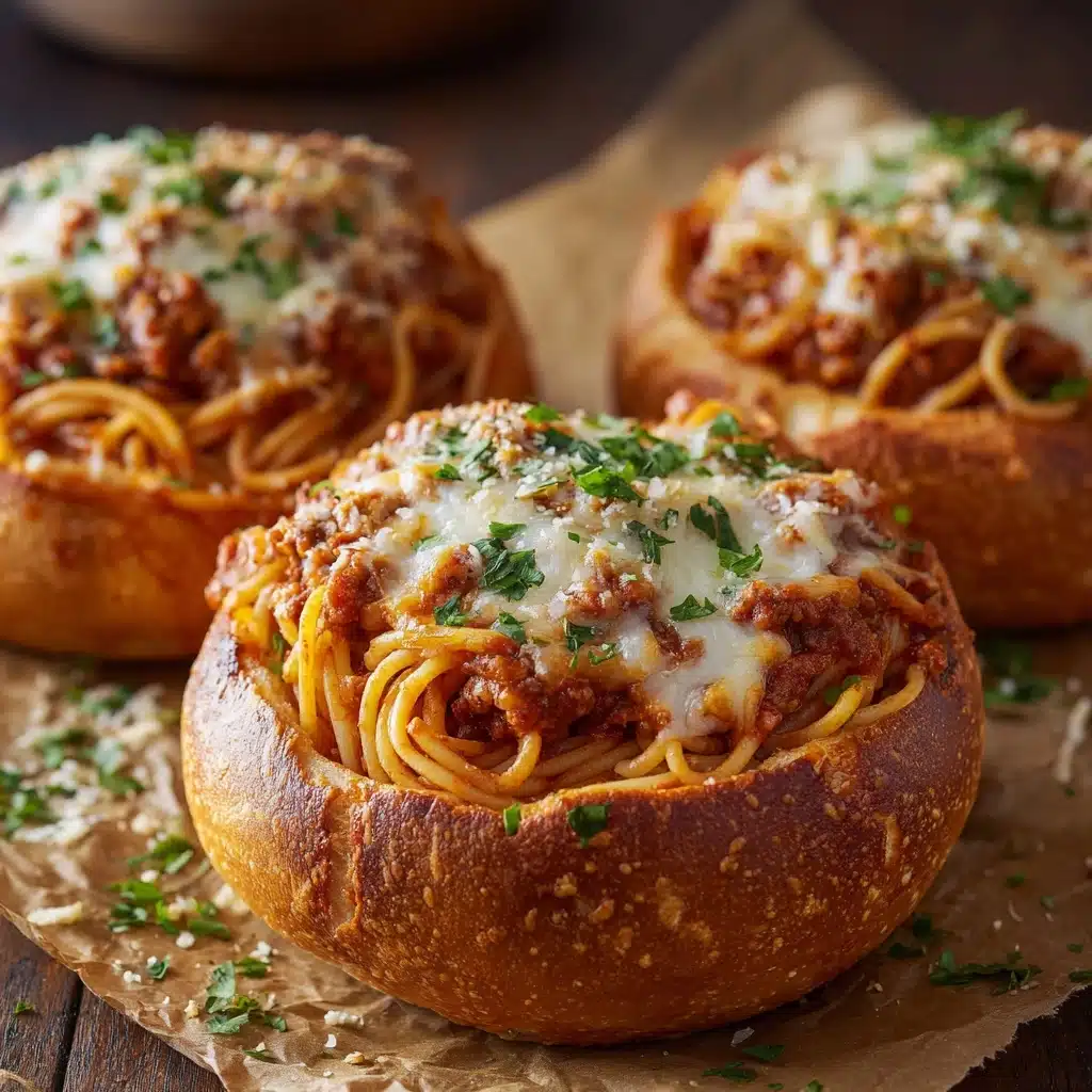 Spaghetti Garlic Bread Bowls Recipe - Recipe Image