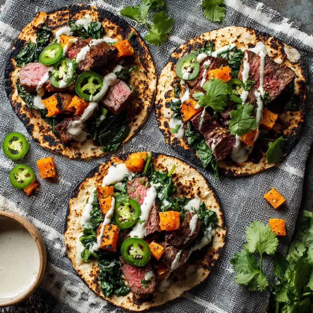 Cilantro Lime Flank Steak Tacos | Jalapeño Crema Recipe - Recipe Image