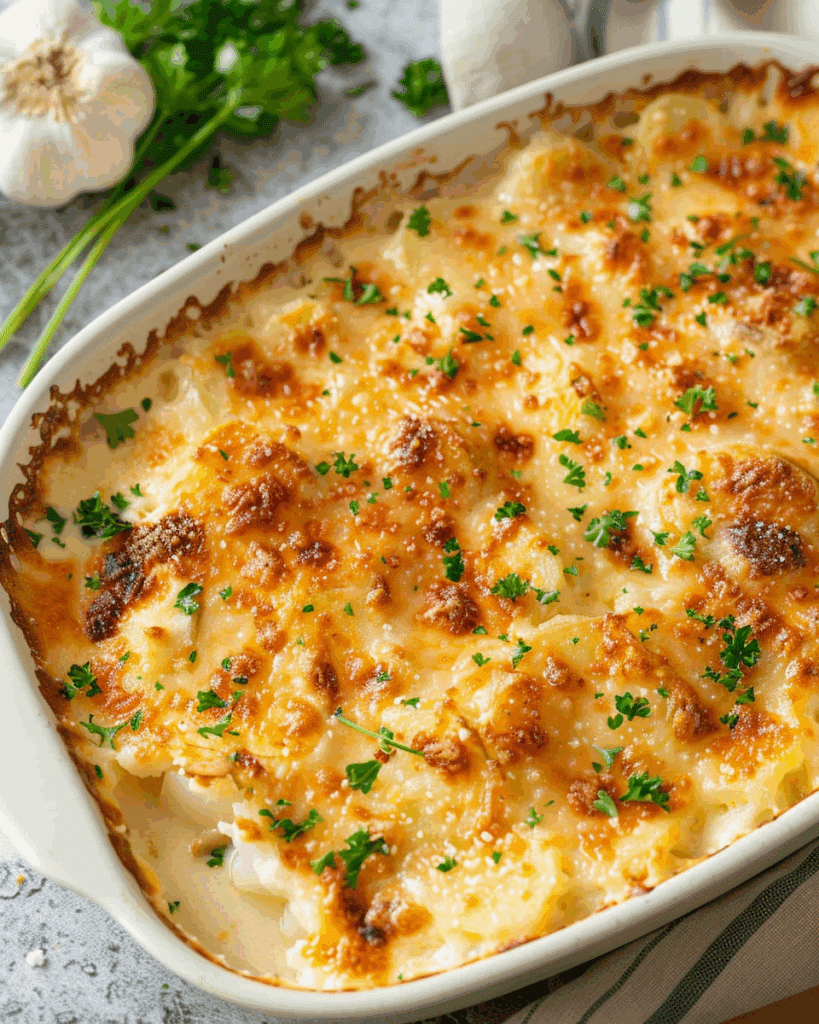 Roasted Garlic Potatoes au Gratin