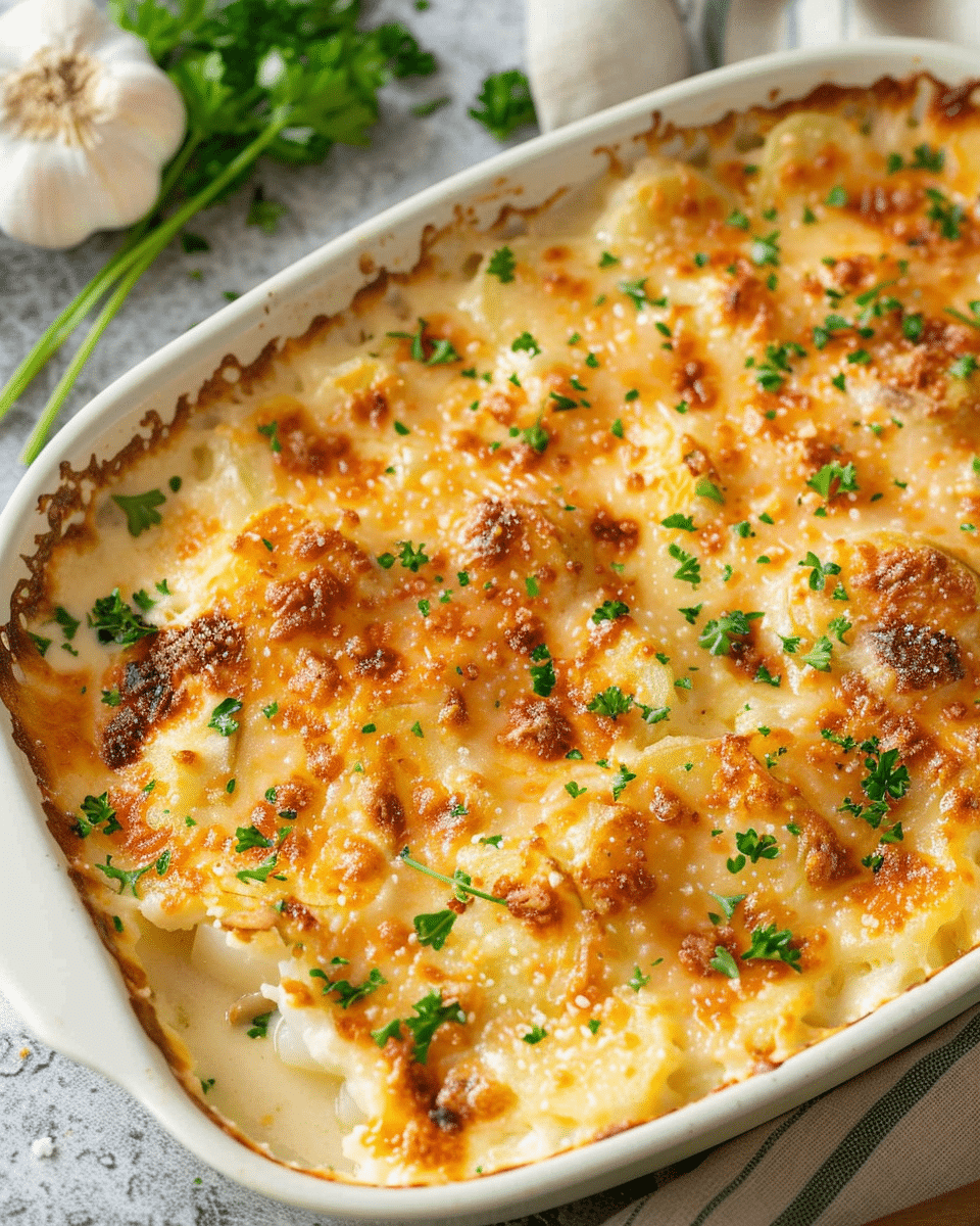 Roasted Garlic Potatoes au Gratin