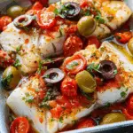 Mediterranean Baked Cod with Cherry Tomatoes and Olives