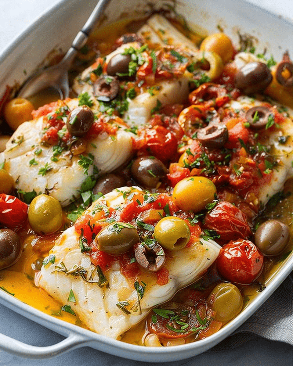 Mediterranean Baked Cod with Cherry Tomatoes and Olives