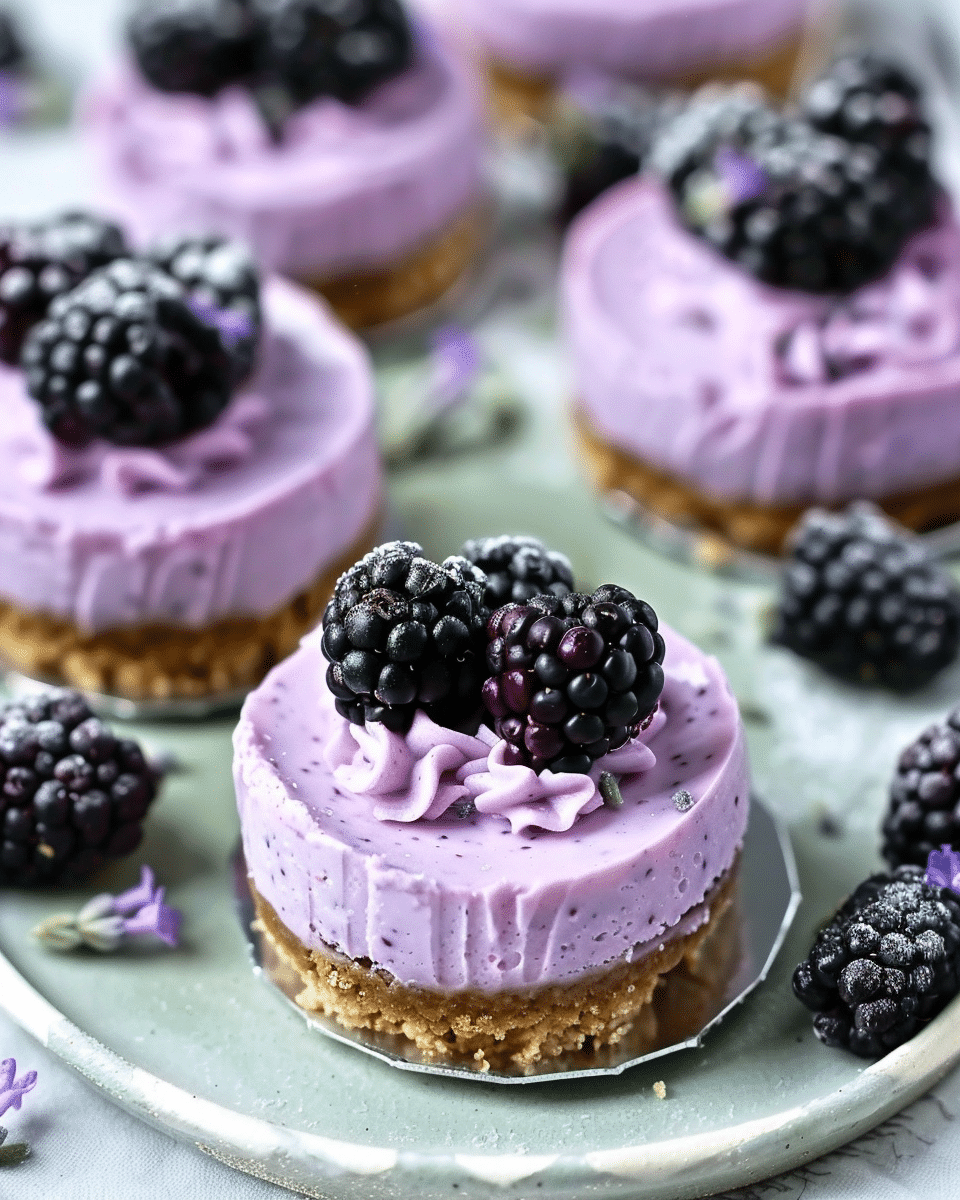 Mini Blackberry Lavender Cheesecakes