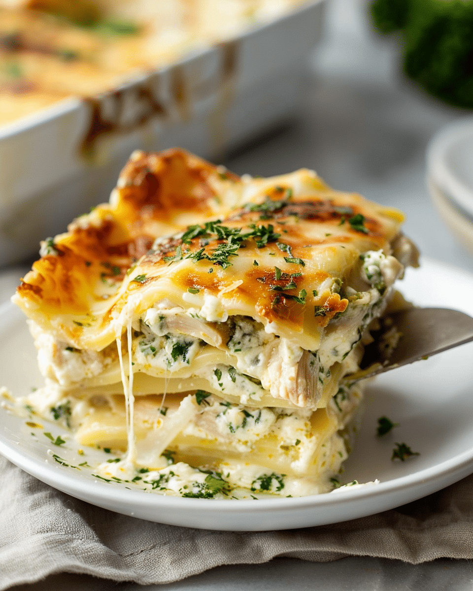 Creamy White Cheese Chicken Lasagna