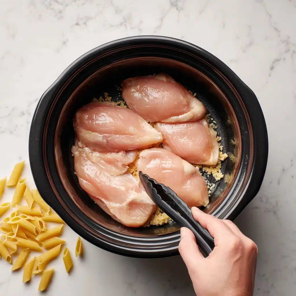 Creamy Crockpot Garlic Parmesan Chicken Pasta Recipe - Recipe Image