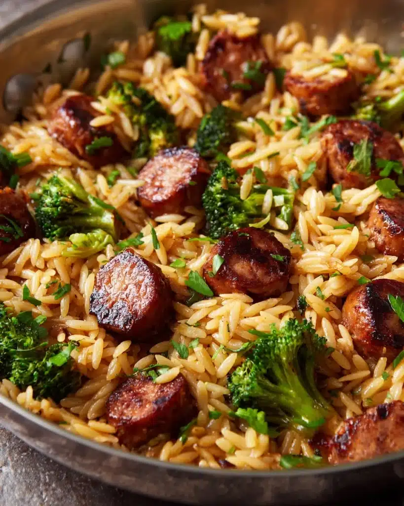 Chicken Sausage Orzo Skillet with Broccoli Recipe