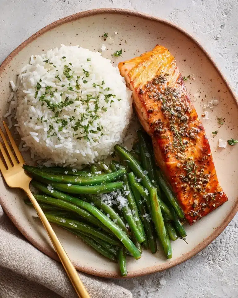 Easy Pan Seared Salmon Recipe (with garlic green beans) Recipe