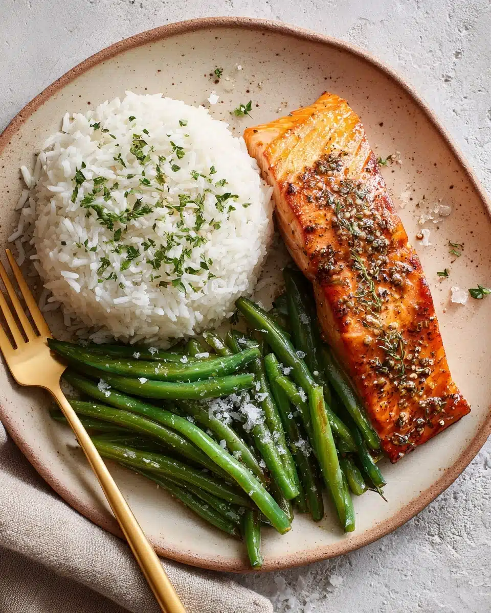 Easy Pan Seared Salmon Recipe (with garlic green beans) Recipe
