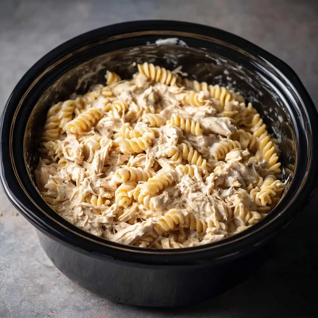 Creamy Crockpot Garlic Parmesan Chicken Pasta Recipe - Recipe Image