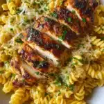 Creamy Garlic Parmesan Chicken with Cheesy Twisted Pasta Recipe