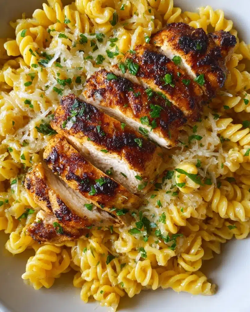 Creamy Garlic Parmesan Chicken with Cheesy Twisted Pasta Recipe