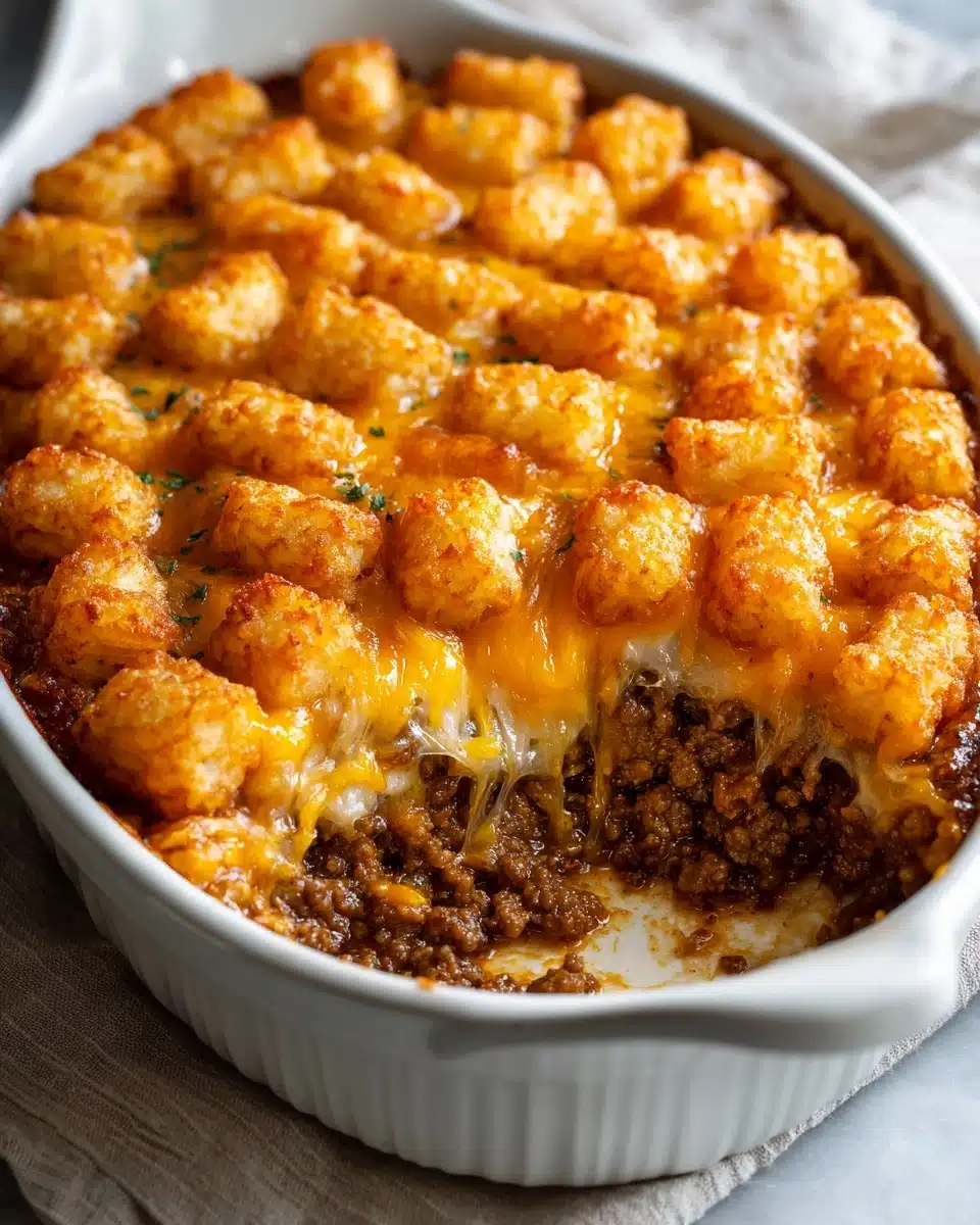 Grease a casserole dish and spread the beef mixture evenly across the bottom Recipe