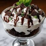 Mint Brownie and Oreo Hot Fudge Trifle with Minty Cream Cheese Whipped Cream Recipe