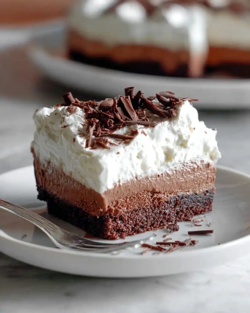 Brownie Bottom Chocolate Pudding Pie with Whipped Cream and Chocolate Curls Recipe