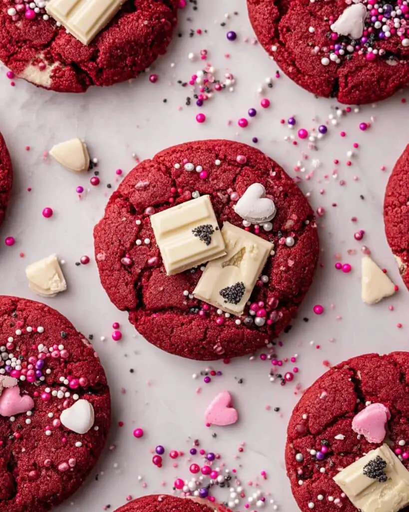 Red Velvet Cookies with Cookies ‘n’ Creme Bits and Sprinkles Recipe