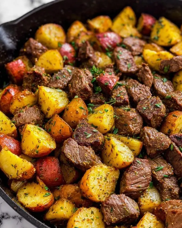 Garlic Butter Steak Bites with Pan-Fried Herb Potatoes Recipe