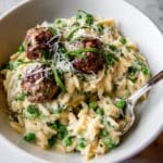 Orzo with Parmesan Meatballs in Mozzarella Basil Cream Sauce Recipe