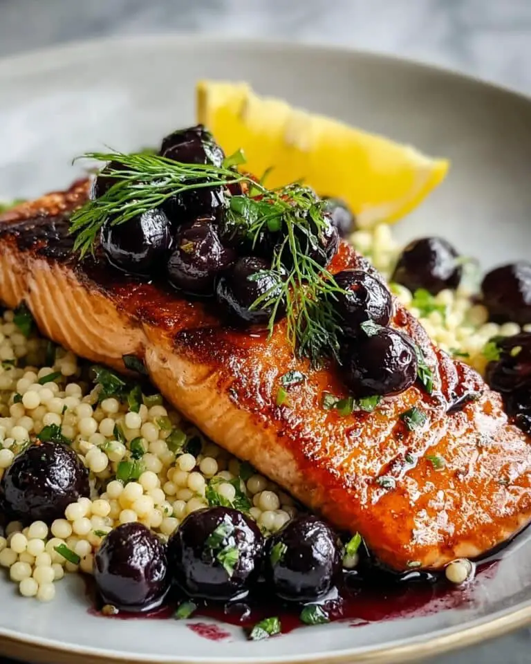 Blueberry Glazed Salmon with Lemon Herb Couscous Recipe