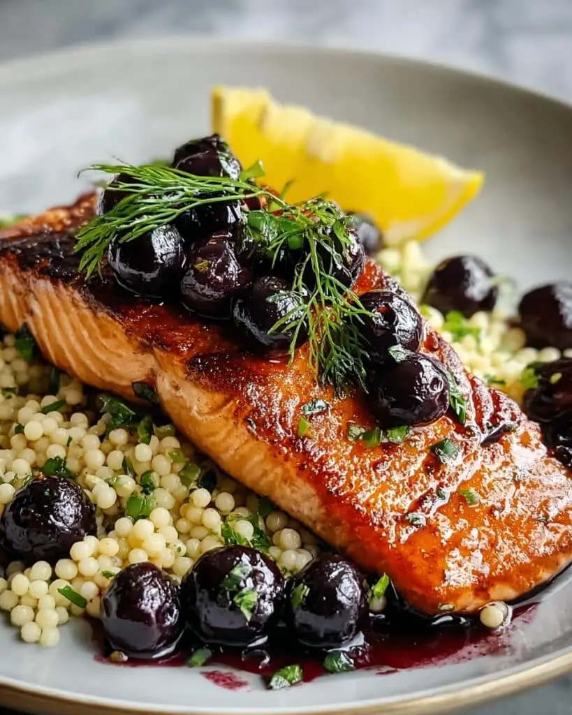Blueberry Glazed Salmon with Lemon Herb Couscous Recipe