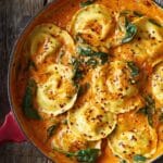 Red Pesto Ricotta Ravioli with Basil and Chili Flakes Recipe