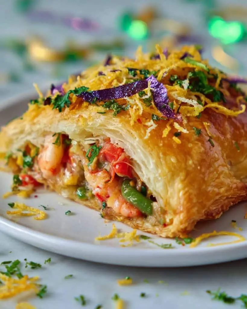 Savory Crawfish King Cake with Mardi Gras Colors Recipe