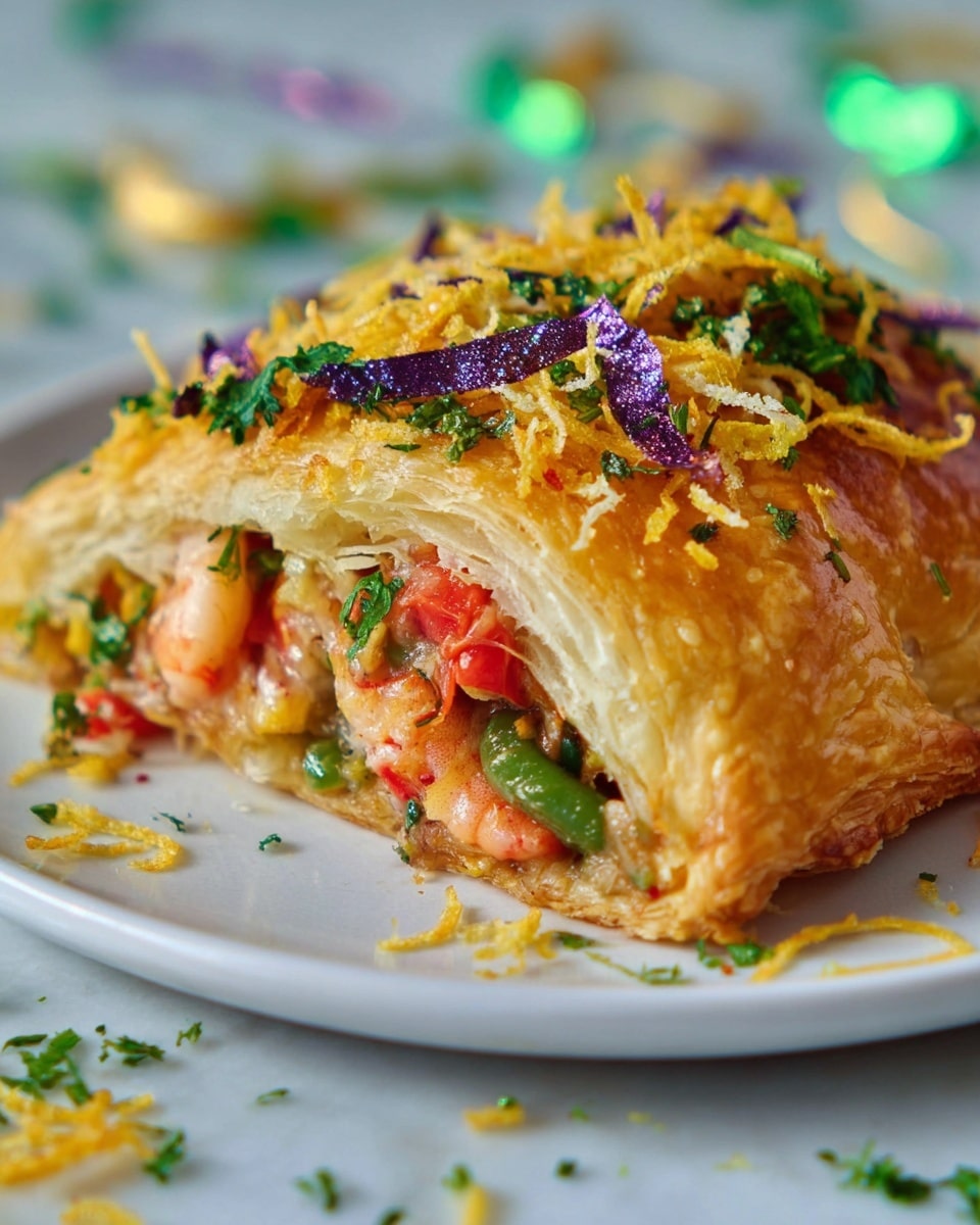 Savory Crawfish King Cake with Mardi Gras Colors Recipe