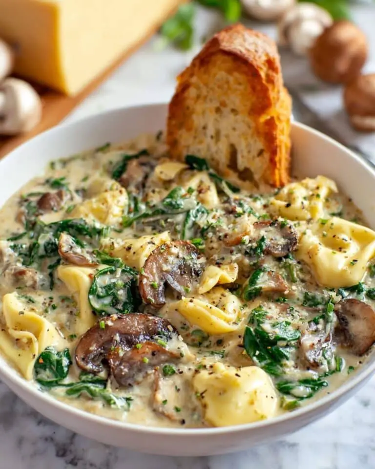 Creamy Parmesan Mushroom and Spinach Tortellini Soup Recipe