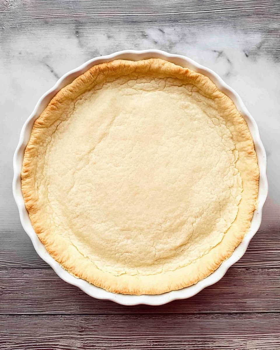 A single round baked pie crust sits in a white fluted pie dish, the crust is light golden brown along the edges and pale beige on top, with a smooth but slightly uneven surface that shows soft cracks and a firm texture. The pie dish is centered on a white marbled surface. photo taken with an iphone --ar 4:5 --v 7